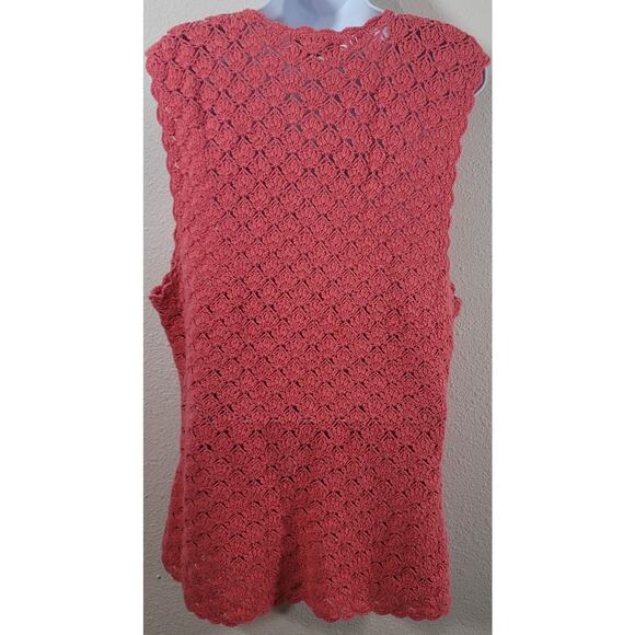 Worthington Orange Coral Crochet Button Up Sleeveless Cardigan Sweater XL Soft - Picture 3 of 5